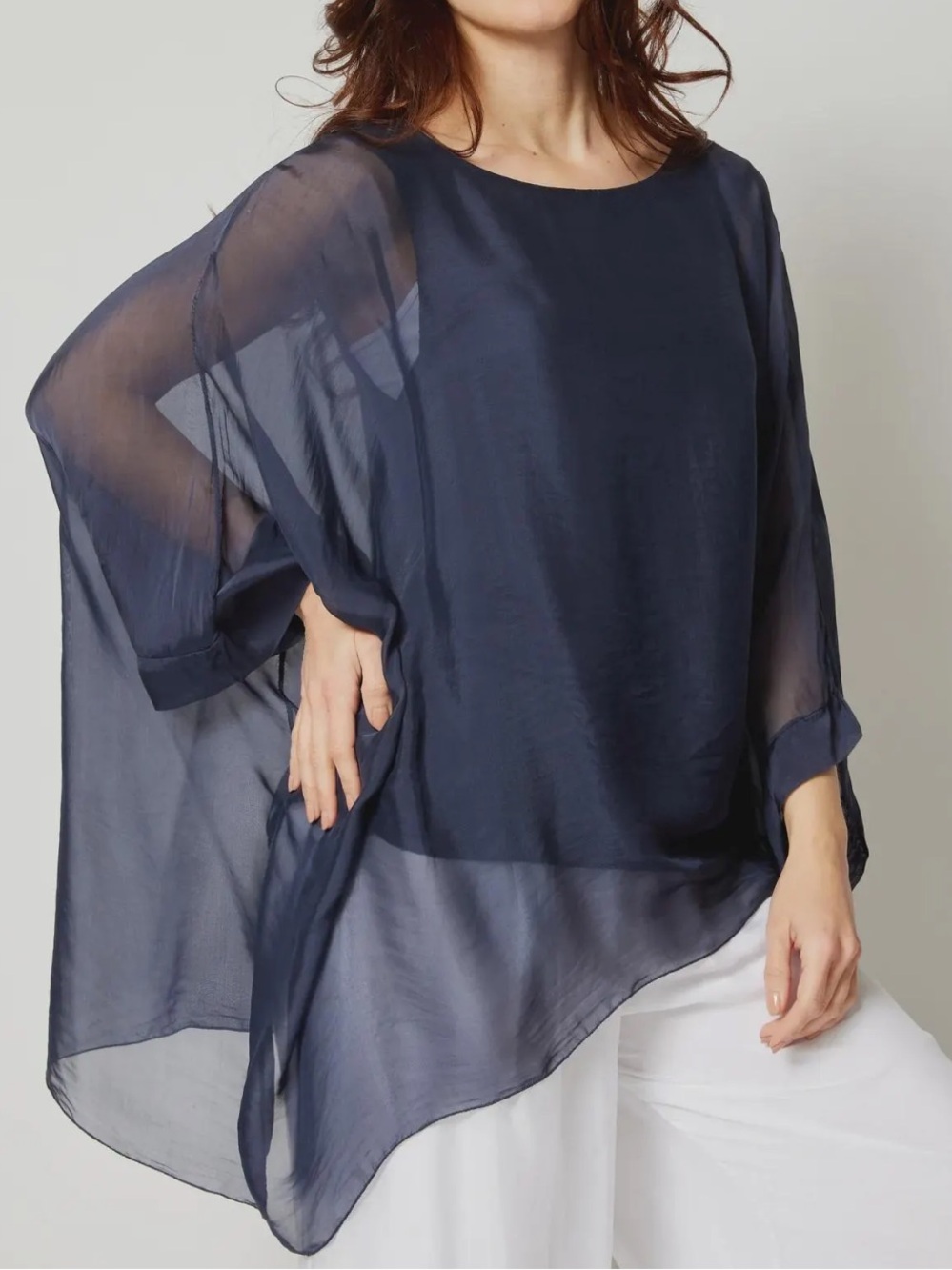 Elegant Amati Group Navy Blue Silk Dress – Made in Italy